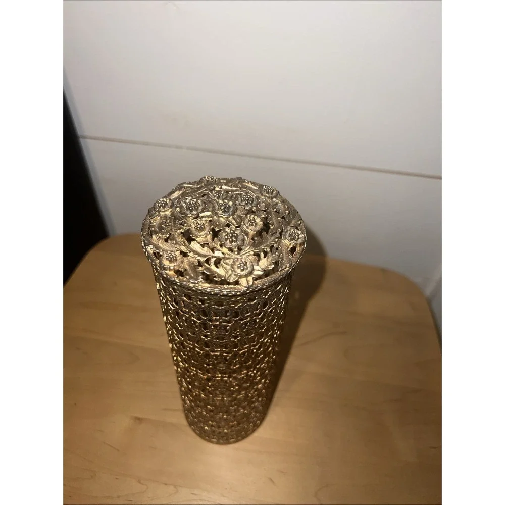 Vintage Ornate Ormolu Gold Tone Metal Cylinder Hair Spray Cover 8 7/8